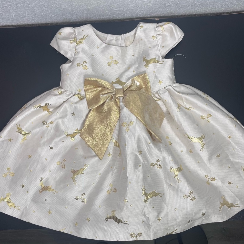 Bonnie Baby Children’s White and Gold Holiday Dress